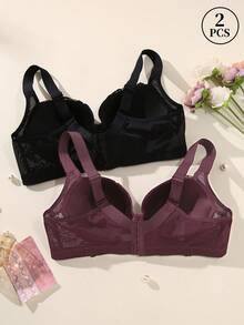 2 pezzi Reggiseno con ferretto e imbottitura push-up in pizzo per taglie forti di MIMILEMON - Copertura completa e comoda, adatto per fisure formose per uso quotidiano - Multicolore - Visualizzare 4