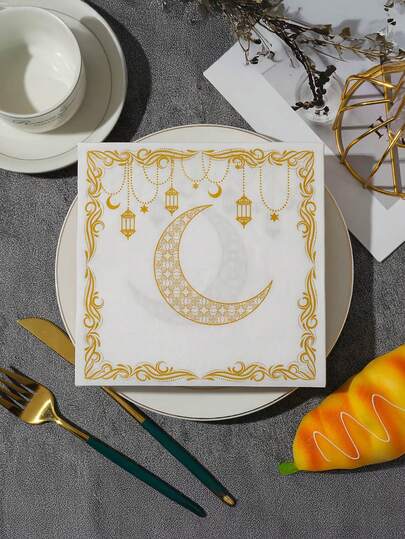 20 pièces Nouvelles serviettes jetables thème Ramadan - 2 épaisseurs - Convient pour les fêtes du Ramadan et la décoration de table de fête, 33 cm carré, idéal pour la cuisine et la salle à manger, Décorations Ramadan