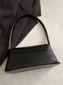 1pc Solid Color Portable Commuter Latch Fashionable Minimalist Retro Versatile Shoulder Bag Handbag, Suitable For Women's Daily Use - Black - View 8