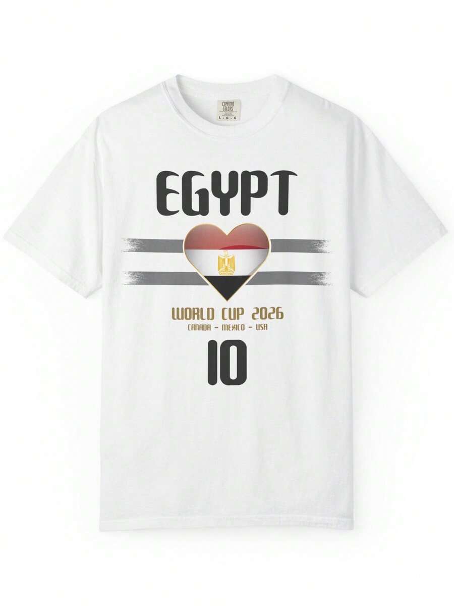 Egypt World Cup 2026 T Shirt Egypt Soccer Jersey Number 10 Egyptian Flag Heart Shirt Football Fan Gift Unisex Tee - 白色 - 查看 1