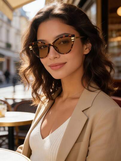 1pc Women's Retro Cat Eye Leopard Print Metal Decor Y2K Contrast Color Street Boho Elegant Fashion Glasses, Vacation