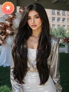 5 星级 26 英寸/65 厘米长波浪巧克力棕色假发，带刘海 - 女士耐热合成假发，外观自然，适合角色扮演，彩色合成假发，耐高温假发，是女士日常时尚造型的理想之选，也适合万圣节和圣诞节等场合。 - 黑棕色 - 查看 1