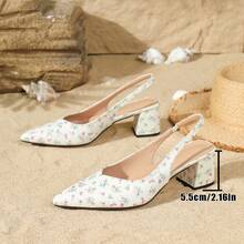 Women's Fashion Versatile Fresh Pointed Toe Chunky Heel Shoes, Comfortable Non-Slip Breathable Hollow Elastic Band Backstrap High Heel Sandals - White - View 8