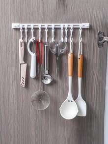 1PC Adhesive Sliding Hook Strong Kitchen Storage Rack No Punching Door Back Sticker Easy Organization Row Hanger - White - View 9