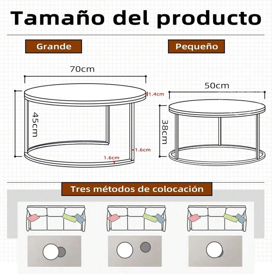 Juego de 2 Mesa de Centro para Sala Minimalista - Mesas Redondas para Sala de Estar,Mesa de Centro para Minimalista (70 * 70 * 45cm + 50 * 50 * 38cm) (Negro) - Negro - Ver 1