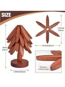 1/5pcs - Christmas Tree Shaped Bamboo Trivet - Heat Resistant Placemat, Solid Wood "Christmas Tree" Design, Pot Holder, Coaster, Casserole Pad, Non-Slip Heat-Resistant Multi-Purpose Pad, Thick Insulation Pad, Tree-Shaped Design, Household Heat-Resistant Tableware Pad, Quality Coaster, Modern Minimalist Placemat, Valentine's Day/New Year Gift - Multicolor - View 5