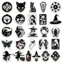 52 pièces Autocollants de sorcière noir et blanc pour valise, planche à roulettes, téléphone, vélo, autocollants imperméables DIY - Multicolore - Voir 7