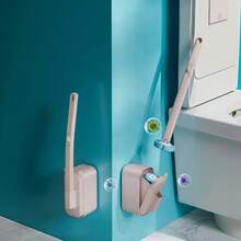 Home Care Disposable Toilet Brush Set With Wall-Mounted Design, No Dead Angle Cleaning & Powerful Stain Removal, Disposable Replacement Heads For Toilet Cleaning - 粉色 - 查看 6
