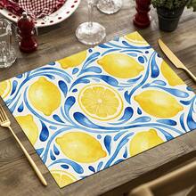 1/4 套复古柠檬图案亚麻印花餐垫，农舍风格杯垫，现代可洗餐垫，厨房桌布，咖啡垫，适用于厨房、餐厅、婚礼、家居装饰、房间装饰、桌面装饰、节日派对，是理想的礼物 - 彩色 - 查看 21