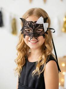 1pc Women & Girls Lace Butterfly Masquerade Half Face Mask, White Hollow Lace Mask, Party Mask, Parent-Child, Adult Female Personalized Mask, Masquerade - Black - View 2