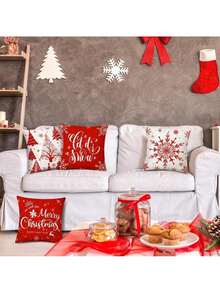 EstiloTendenciaAUTOWT Fundas De Cojines NavideñOs 4PCS, 45 X 45 Cm Funda Almohada Suave Navidad Fundas Almohadas Decorativas Para La DecoracióN NavideñA Del HogarCalidad PremiumVersióN Mejorada - Navidad - Ver 3