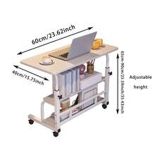Doublelayer Metal Foldable Desk With Wheels Storage Rack Adjustable Height And Spacious Tabletop Versatile For Studying Working And Relaxing Perfect For Bedrooms Living Rooms & Offices, Bedside Table. - 4個輪子胡桃色 - 查看 3