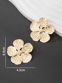 1对大胆、独特、迷人的金色纹理花卉设计女士耳钉（不含礼盒） - 金黃色 - 查看 5