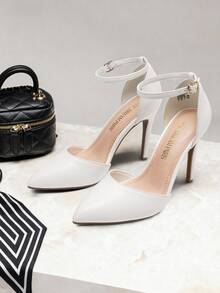 Women  Fashion Dress High Heels Pointed Toe Prom Wedding Elegant Pumps Shoes - White - View 2