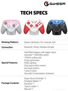 GameSir Super Nova PC Game Controller, Compatible With Switch 2 Controllers, Supports Wireless Switch OLED Lite, Steam, Windows 10/11, IOS, Android Phones, Features Hall Effect Joysticks, Dual-Stage Hall Effect Analog Triggers, 1000Hz Polling Rate, Magnetic Detachable Faceplate, Customizable RGB Lighting, Two Rear Buttons - Super Nova - View 12