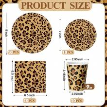 10件套豹纹纸盘、餐巾纸和纸杯，棕色猎豹图案生日餐具，适合野生动物豹子主题生日派对装饰 - 彩色 - 查看 3
