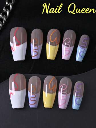 CrystalHola Alla hjärtans dag- och nyårsutgåva, 10-delade, 100 % handgjorda press-on-naglar, French Tip-naglar, Y2K-stil, rosa balett, grön oljemålningsstil, blå havsstil, handmålade blommor, dopaminfärgschema, heltäckande design, avtagbar och återanvändbar, långvarig, unik sommarnagelkonst, ett måste-ha-modeaccessoar för fester och bröllop.