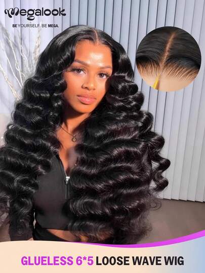 MEGALOOK Glueless 6x5 Lace Loose Wave Wigs 100% Human Hair - Pre Plucked Pre Cut Lace Closure Wigs Put On And Go Loose Curly Wigs For Women With Natural Hairline 180% Density 14-30 Inch Natural Color Wigs - No Glue Needed Beginner Friendly Natural Looking Daily Use Office Ready Corpse Bride Halloween Vibes Party Style Y2K Baddie Vacation Outfits Outdoor Cosplay Campus School Holiday Christmas Part Wedding Festival Ready For Women