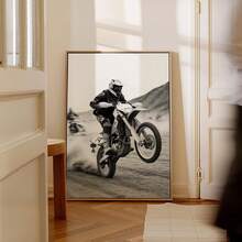 1张无框黑白越野摩托车海报 - 城市沙漠泥地摩托车动作摄影，摩托车艺术印刷品，适用于家庭、办公室、教室，时尚墙面装饰和最佳礼品选择 - 彩色 - 查看 2
