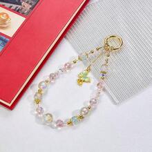 串珠手机手链挂绳，手机蝴蝶结吊坠腕带挂绳，可爱风，相机包配件，兼容安卓及大多数智能手机，送给母亲、家人、朋友、孩子、生日、节日的礼物 - 綠色 - 查看 4