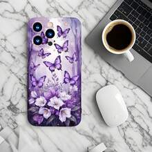 1PC Phone Case ,  Purple Butterflies And Flowers Pattern , Stylish Phone Case, Phone Decoration, All-around Lens Protection, Creative Small Gift, Funny Gift for Boys and Girls - ブラック - チェックする 6