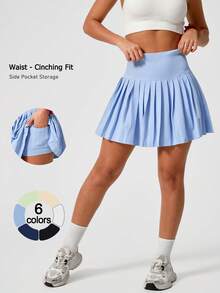 Leorrey 1 件女士无缝休闲舒适纯色高腰防闪烁甜美褶皱网球跑步健身裙