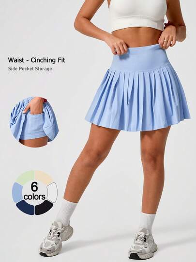 Leorrey 1 件女士无缝休闲舒适纯色高腰防闪烁甜美褶皱网球跑步健身裙