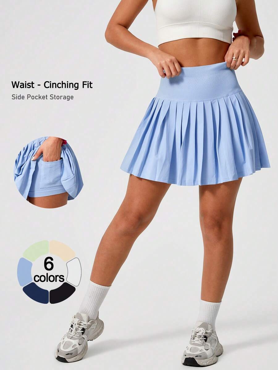 Leorrey 1 件女士无缝休闲舒适纯色高腰防闪烁甜美褶皱网球跑步健身裙