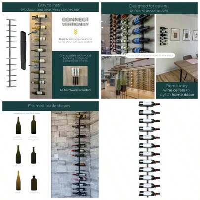 Rack Co. Wall Series - Center Frame Wall Mount Wine Bottle Rack 12 Bottles+ Wine Bottle Opener Corkscrew Included