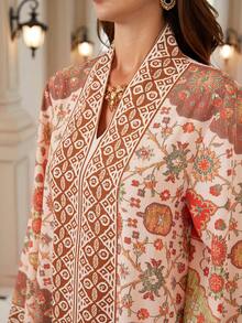 Đầm dài tay cổ chữ V thanh lịch dành cho nữ, in họa tiết Bohemian, được làm từ chất liệu mềm mại, thể hiện phong cách Bohemian sống động. - BX03 - Xem 3