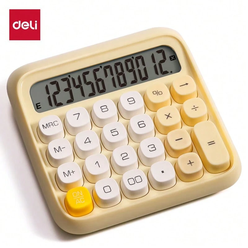 DELI The TE36 Calculator Features A Comfortable High-Key Design, A Clear LCD Widescreen Display, A Stable Anti-Slip Base, And Long Battery Life. - Jasmine Yellow - View 1