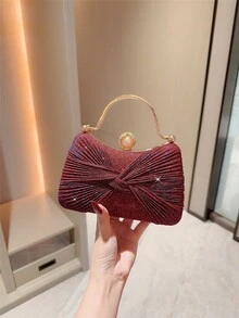 1pc Glittery Bow Design Mini Box Clutch Bag, Elegant Luxury Rhinestone Decor Evening Dress Purse, Charming Party Handbag, Glamorous Ladies' Clutch For Formal Events, Suitable As Holiday Gift, Comes With Detachable Shoulder Chain