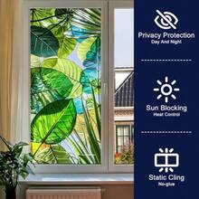 Privacy Window Film Tropical Leaf Decorative Window Cling Static Cling Stained Glass Style Glass Sticker For Bathroom Kitchen Cabinet Door Panel 17.7 X 39.3 Inch - Đầy màu sắc2 - Xem 2