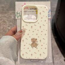 1个TPU材质可爱蝴蝶结泰迪熊和花卉图案手机壳，兼容苹果17 Pro Max/17/16 Pro Max/15/13/12/11、三星S20 FE/A15/S24/A55、红米Note 11/12/13 Pro，全包防震软保护套 - 白色 - 查看 1