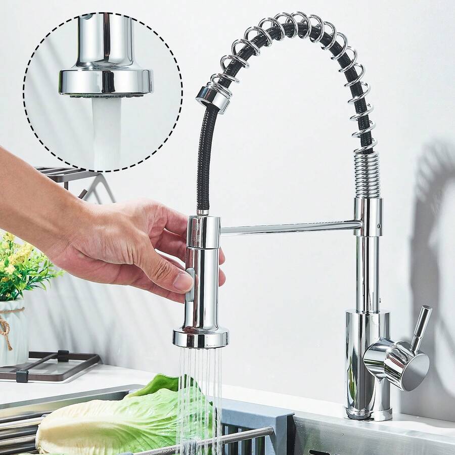 Commercial Kitchen Sink Faucets With Pull Down Sprayer Stainless Steel Single Hole Single Handle Mixer Tap - Chrome - View 1