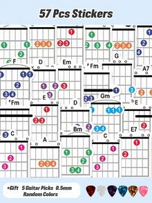 57张吉他和弦贴纸，防水贴纸，用于乐器自学和练习（+赠送5个吉他拨片） - 彩色 - 查看 1