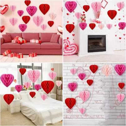 1 quả cầu giấy hình trái tim, màu hồng, thích hợp trang trí cho Ngày Valentine, tiệc cưới, tiệc sinh nhật.