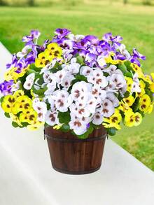 MEHELANY 1 Piece Artificial White Pansy, Outdoor Plant, Plastic Imitation Shrub, Fake Flower, UV-Resistant Plastic Plant, Artificial Silk Flower, Suitable For Indoor And Outdoor Garden Decoration, Porch, Window Box, Hanging Planter - Multicolor - View 2
