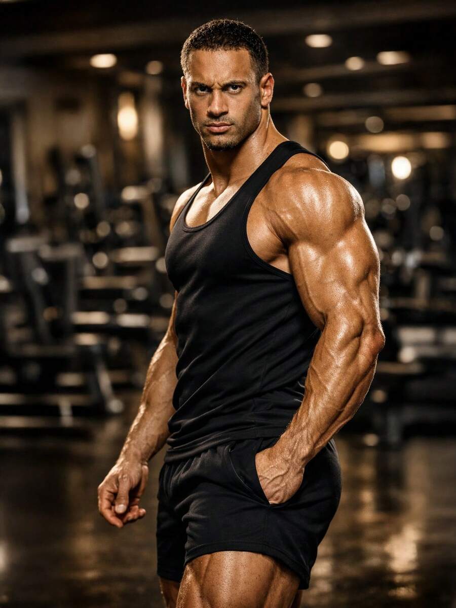 Men's Muscle Shaping Fitness Sleeveless Tank Top, Bodybuilding Sports Vest - Black - View 1