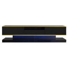 Modern TV Unit With Three Drawers And One Open Compartment - High-Gloss Lacquered Finish With Multi-Coloured LED Lighting, 180 X 38 X 45 Cm - Black - View 12