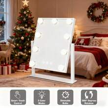 11.9 x 11.7 inch white adjustable LED makeup mirror, 10X magnification, three-color touchscreen dressing mirror, USB interface desktop mirror, high-definition beauty mirror, wedding season, room decoration - Blanco - Ver 4