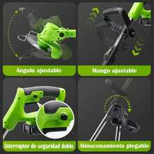 Desbrozadora Electrica Inalambrica 4 En 1, Podadora Electrica Y Cortadora De Pasto Para Jardin; Desbrozadora Pasto Telescopica Con Cabezal 0-90°, Podadora Cesped Ligera Con Bateria Recargable Potente - Verde oscuro - Ver 6