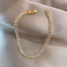 1pc High-End Light Luxury Exquisite  Sparkling Bracelet For Women, Ins Niche Design, Simple Ladies' Micro-Inlaid Sparkling Diamond Chain - 金+水滴鋯石扣 手鍊 - 查看 2