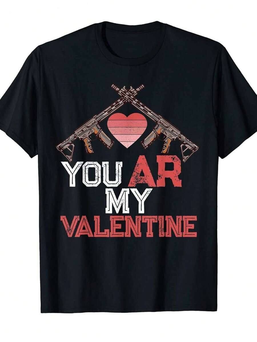 Top PickLocalMen's Funny Gun Rights T-Shirt - You AR My Valentine Saying - Black Rifle Design - Second Amendment Gift For Firearms Enthusiasts - Soft Breathable Tee - Loose Fit Crew Neck Shirt - - 黑色 - 查看 1