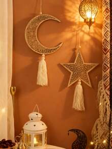 1pc/2pcs Wooden Moon & Star Tassel Pendant, Bohemian Style Eid Mubarak Hollow Wooden Bead Moon & Star Decor, Handmade Eid Party Seasonal Decoration, Eid Home Decor, Moon Phase Wall Art Home Decor, Suitable For Bedroom, Living Room, Kitchen, Dining Room, Office, Farmhouse, Eid Mubarak, Ramadan Islamic Kareem - Multicolor - View 9