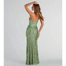 New Hot-Selling Dress Fashionable And Sexy Suspender Halter High Split Celebrity Sequined Dress (2 Colors) - Green - View 8