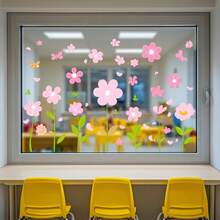 1pc Bohemian Style Pink Butterfly & Floral Watercolor Glass Sticker, Self-Adhesive Wall Decor For Home, Bedroom, Office, Kitchen - Spring & Summer Themed Art Design, Reusable Decoration, Vibrant Room Accent, Easy To Install Sticker, Butterfly Decor - Flowers and Plants - View 7