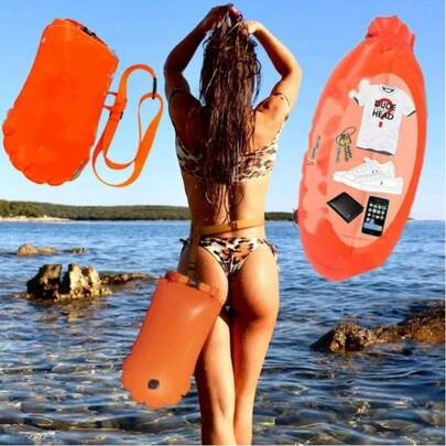 Floating Ball For Swimming & Water Sports | Waterproof Storage Pouch With Buoyancy | High Visibility Dual Air Chambers & Bright Indicator Design | Multifunctional Floating Gear For Open Water Swimming, Outdoor Water Activities & Personal Item Protection, Made Of Durable PVC With Quick Inflation Valve, Dry Compartment For Storing Phone, Keys Etc., Leak-Proof & Adjustable Strap System For Rivers, Lakes, Seas & More - Visible Flotation, Portable Storage, Fast Inflation