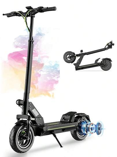 Patinete eléctrico TODIMART D6 con motor DC brushless de 500W, autonomía de 50-55km, batería trivalente de litio de 48V/13AH, neumáticos todoterreno de 10 pulgadas, suspensión delantera y trasera.