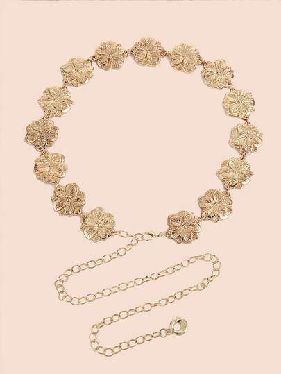 1件女士水钻腰带，波西米亚复古玫瑰金花朵雕刻腰链，适合搭配西式牛仔裤、裙子、晚礼服，适合派对、海滩度假、音乐节，也是节日、生日、圣诞节、新年礼物的理想之选。